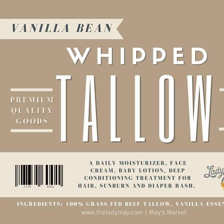 Vanilla Whipped Tallow, All Natural Grass Fed Beef Tallow Moisturizer