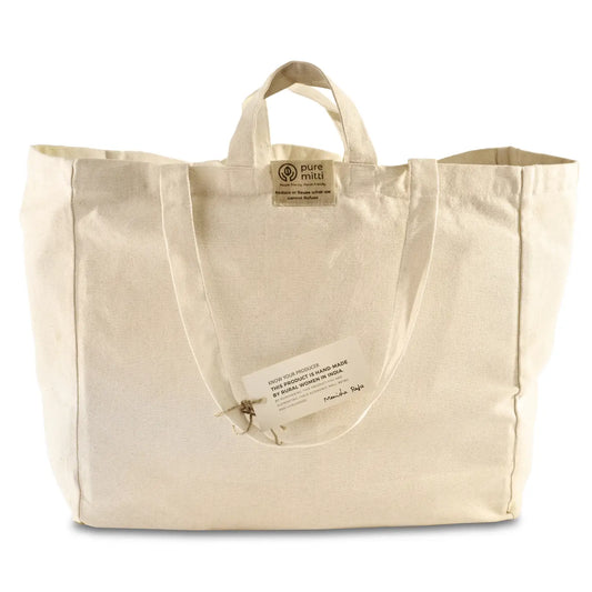 Multi-Pocket 100% Cotton Grocery Tote Bag - Natural